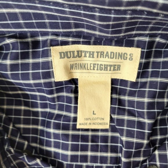 Duluth Trading Co Wrinklefighter Blue Plaid Button Down Shirt Men's Large - Picture 2 of 5